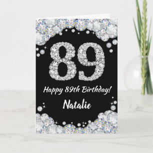 Happy 89th Birthday Black and Silver Glitter Card