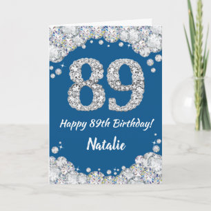 Happy 89th Birthday Blue and Silver Glitter Card