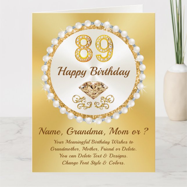 Happy 89th Birthday, Grandma, Mum & or NAME, Thank You Card (Front)