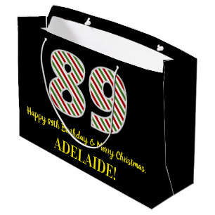 Happy 89th Birthday & Merry Christmas, Custom Name Large Gift Bag