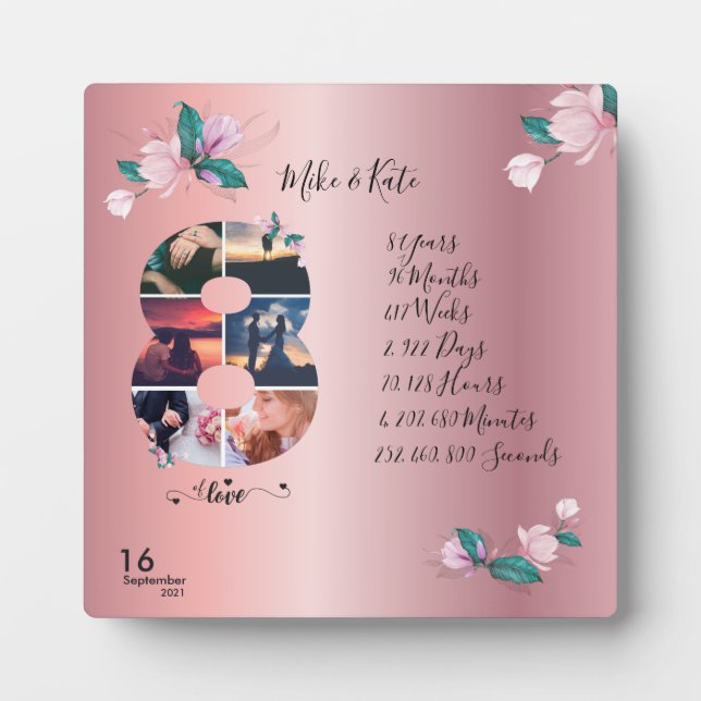 Happy 8th Anniversary ,Custom Photo collage, Count Plaque (Front)