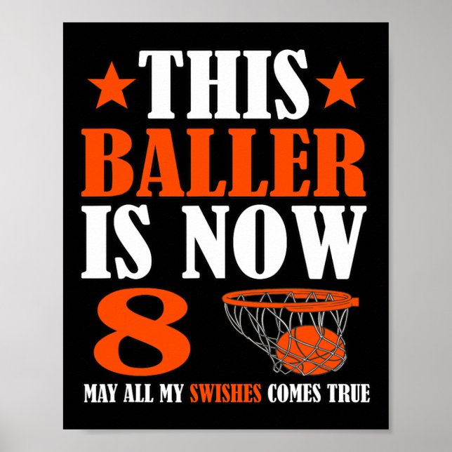 Happy 8th Birthday 8 Year Old Basketball 8th Birth Poster (Front)