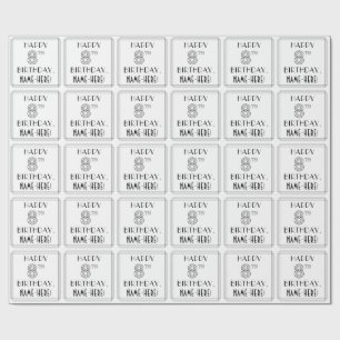 HAPPY 8TH BIRTHDAY; Art Deco Style; Custom Name Wrapping Paper