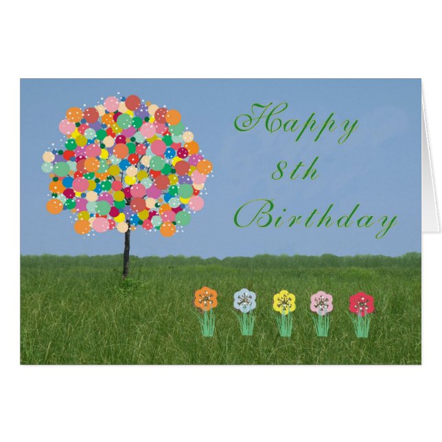 Happy 8th Birthday Card Bubblegum Tree (Front Horizontal)