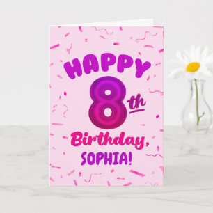 Happy 8th Birthday Card with Custom Name