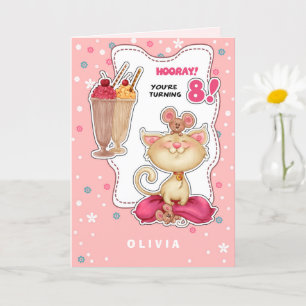 Happy 8th Birthday. Custom Name Fun Kitty and Mice Card