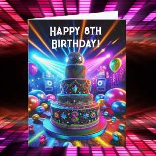 Happy 8th Birthday Disco Cake Card