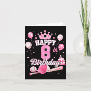Happy 8th Birthday Girl 8 Year Pink Baseball Card