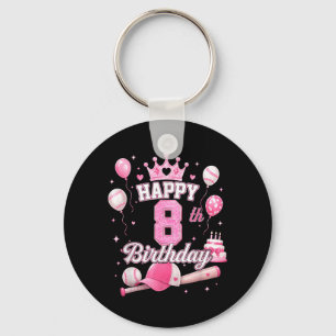 Happy 8th Birthday Girl 8 Year Pink Baseball Key Ring
