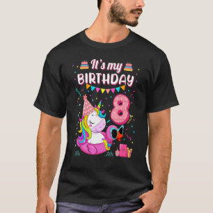 Happy 8th Birthday Girl Unicorn Duck Float Summer  T-Shirt