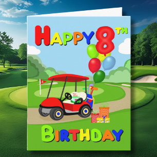 Happy 8th Birthday Red Boys Golf Card