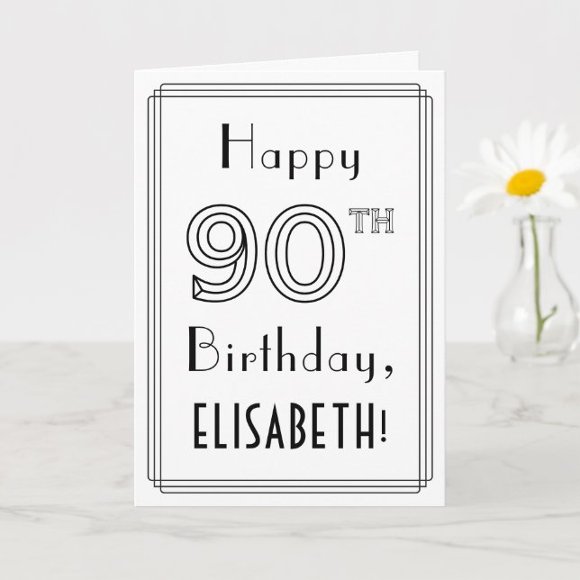 Happy 90th Birthday, Art Deco Style w/ Custom Name Card (Small Plant)