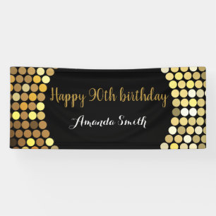 Happy 90th Birthday Banner Black and Gold Glitter