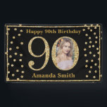 Happy 90th Birthday Banner Black and Gold Photo<br><div class="desc">Happy 90th Birthday Banner Black and Gold Glitter Confetti with custom photo. Printable Digital. For further customisation,  please click the "Customise it" button and use our design tool to modify this template.</div>