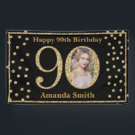 Happy 90th Birthday Banner Black and Gold Photo<br><div class="desc">Happy 90th Birthday Banner Black and Gold Glitter Confetti with custom photo. Printable Digital. For further customisation,  please click the "Customise it" button and use our design tool to modify this template.</div>