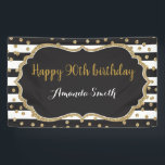 Happy 90th Birthday Banner. Gold Glitter Confetti Banner<br><div class="desc">Happy 90th Birthday Banner for women or man. Black and Gold Birthday Party Banner. Gold Glitter Confetti. Black and White Stripes. Printable Digital. For further customisation,  please click the "Customise it" button and use our design tool to modify this template.</div>