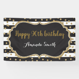 Happy 90th Birthday Banner. Gold Glitter Confetti Banner
