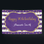 Happy 90th Birthday Banner Purple and Gold Glitter<br><div class="desc">Happy 90th Birthday Banner for women or man. Purple and Gold Birthday Party Banner. Gold Glitter Confetti. Black and White Stripes. Printable Digital. For further customisation,  please click the "Customise it" button and use our design tool to modify this template.</div>