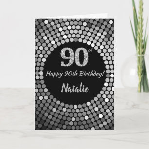 Happy 90th Birthday Black and Silver Glitter Card