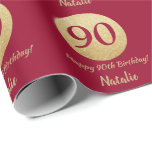 Happy 90th Birthday Burgundy Red and Gold Glitter Wrapping Paper<br><div class="desc">Happy 90th Birthday Burgundy Red and Gold Glitter Wrapping Paper with personalised name. For further customisation,  please click the "Customise it" button and use our design tool to modify this template.</div>