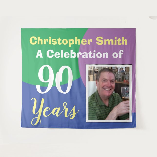 Happy 90th Birthday Celebration with Photo Tapestry (Front (Horizontal))