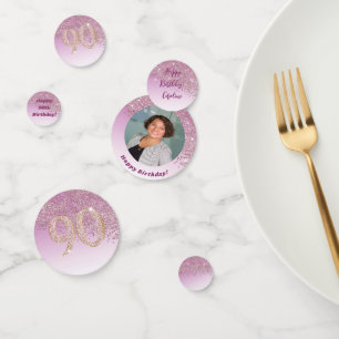 Happy 90th Birthday Chic Rose Gold Glitter Confetti