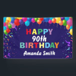 Happy 90th Birthday Colorful Balloons Navy Blue Banner<br><div class="desc">Happy 90th Birthday Colorful Balloons Confetti Navy Blue Banner. For further customization,  please click the "Customize it" button and use our design tool to modify this template.</div>