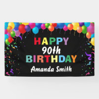 Happy 90th Birthday Colourful Balloons Confetti