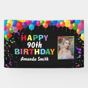 Happy 90th Birthday Colourful Balloons Confetti Banner