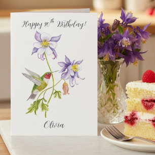 Happy 90th Birthday Columbine with Hummingbird Card