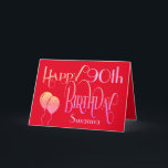 Happy 90th Birthday Decorative Script Name Red Card<br><div class="desc">An ornate typographical design to send Happy 90th Birthday greetings. The decorative script is in shades of lemon and lilac, and the age is in a cordinating typeface in soft lilac, along with your recipient’s name, on a red background. You can change the message inside to your own greeting if...</div>