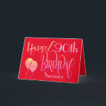 Happy 90th Birthday Decorative Script Name Red Card<br><div class="desc">An ornate typographical design to send Happy 90th Birthday greetings. The decorative script is in shades of lemon and lilac, and the age is in a cordinating typeface in soft lilac, along with your recipient’s name, on a red background. You can change the message inside to your own greeting if...</div>