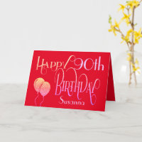 Happy 90th Birthday Decorative Script Name Red