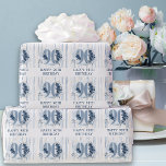 Happy 90th Birthday Floral Number 90 Wrapping Paper<br><div class="desc">Happy 90th birthday wrapping paper with fully editable wording to personalise as you wish. Design features number 90 decorated with rose buds,  flower blooms and foliage in shades of coastal blue and sand. Subtle feminine and elegant design with watercolor floral arrangements,  paint splatters and brush strokes.</div>