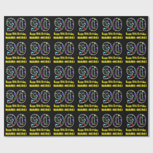 Happy 90th Birthday, Fun Colourful Stars Pattern 9 Wrapping Paper