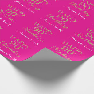 Happy 90th Birthday Gold Glitter and Hot Pink Wrapping Paper