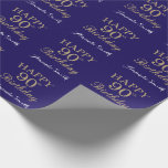 Happy 90th Birthday Gold Glitter and Navy Blue Wrapping Paper<br><div class="desc">Happy 90th Birthday Gold Glitter and Navy Blue Wrapping Paper with personalized name. For further customization,  please click the "Customize it" button and use our design tool to modify this template.</div>