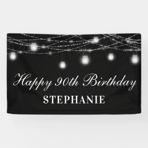 Happy 90th Birthday Mason Jars Lights Black White Banner