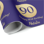 Happy 90th Birthday Navy Blue and Gold Glitter Wrapping Paper<br><div class="desc">Happy 90th Birthday Navy Blue and Gold Glitter Wrapping Paper with personalised name. For further customisation,  please click the "Customise it" button and use our design tool to modify this template.</div>