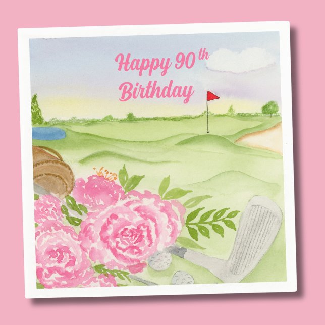 Happy 90th Birthday Peonies On Golf Course  Napkin (Creator Uploaded)
