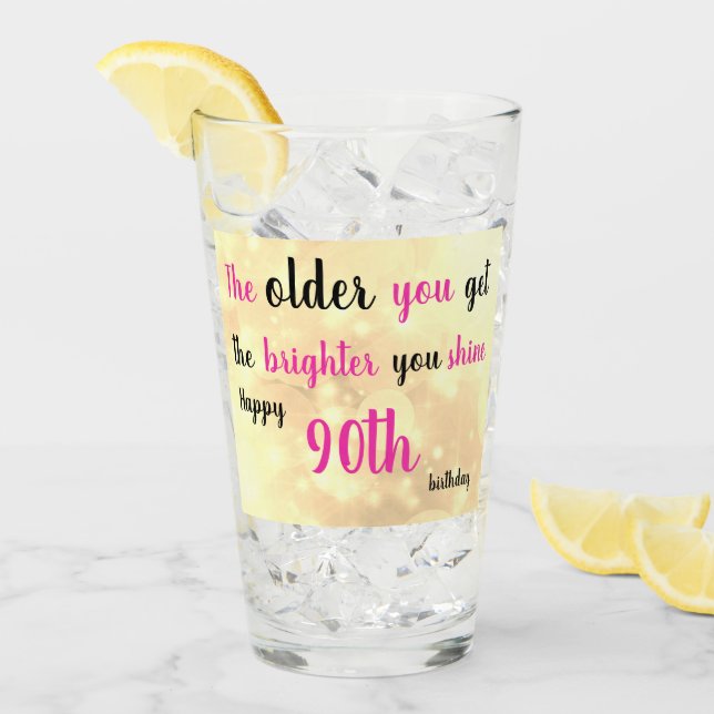 Happy 90th Birthday personalised add name Glass (Front Ice)