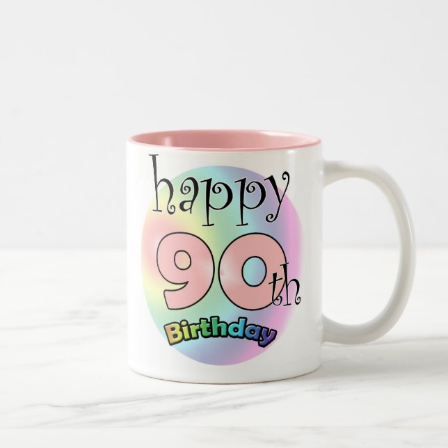Happy 90th Birthday (Pink) Two-Tone Coffee Mug (Right)