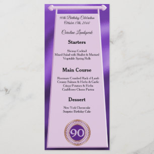 Happy 90th Birthday Purple Glitter Foil Menu