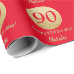 Happy 90th Birthday Red and Gold Glitter Wrapping Paper<br><div class="desc">Happy 90th Birthday Red and Gold Glitter Wrapping Paper with personalised name. For further customisation,  please click the "Customise it" button and use our design tool to modify this template.</div>