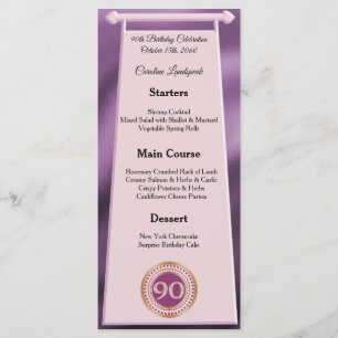Happy 90th Birthday Rose Gold Glitter Foil Menu