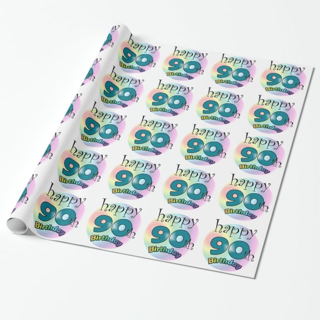 Happy 90th Birthday Wrapping Paper (Unrolled)