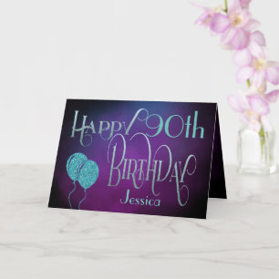 Happy 90th Name Purple Teal Mystical Birthday Card