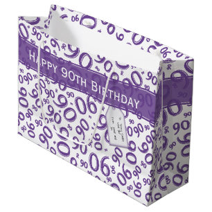 Happy 90th Random Number Pattern Purple/White Large Gift Bag