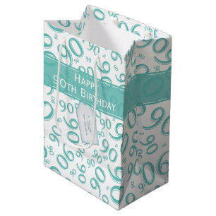 Happy 90th Random Number Pattern Teal/White Medium Gift Bag