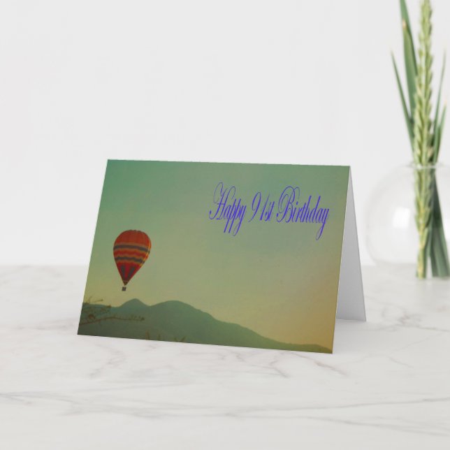 Happy 91st Birthday Hot Air Balloon Card (Front)